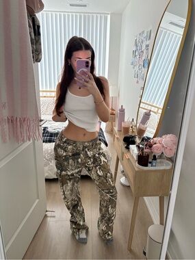 Women’s Camo Print Wide-Leg Pants - Olive/Beige